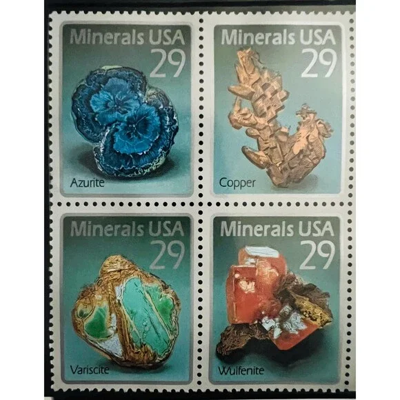 Vintage First Issue 1992 Minerals 29c Postal Stamps Philately Lot of 4 - Picture 1 of 2